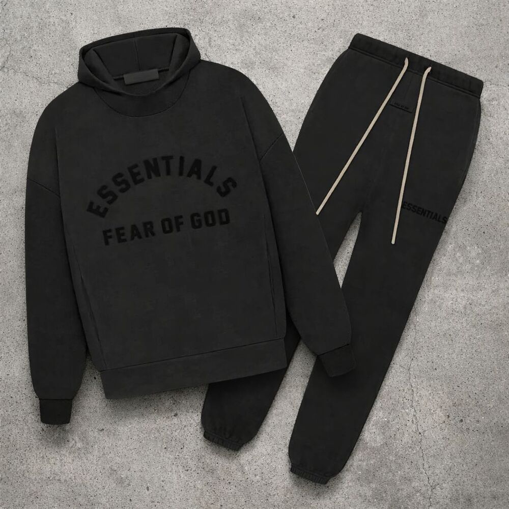 NEW Fear of God Essentials Set Hoodie & Cuffed Sweats Jet Black
